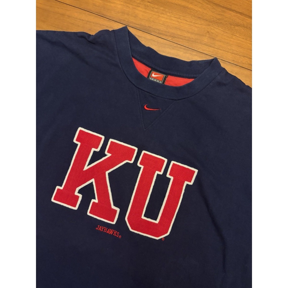 Vintage Nike Kansas Jayhawks T Shirt Mens XL Center Swoosh Textured Knit KU 90s